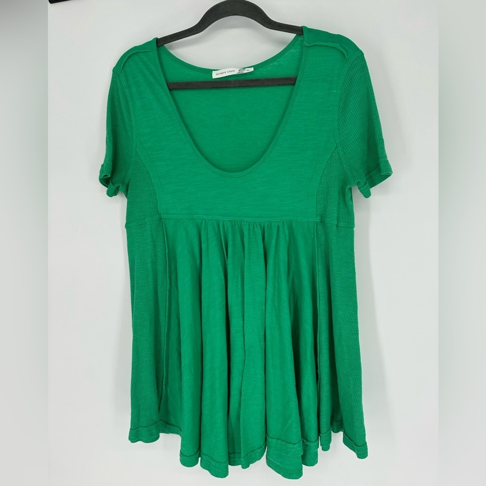 Altar’d State Andi Babydoll Tunic Top Green XL Scoop Neck Flowy Boho
